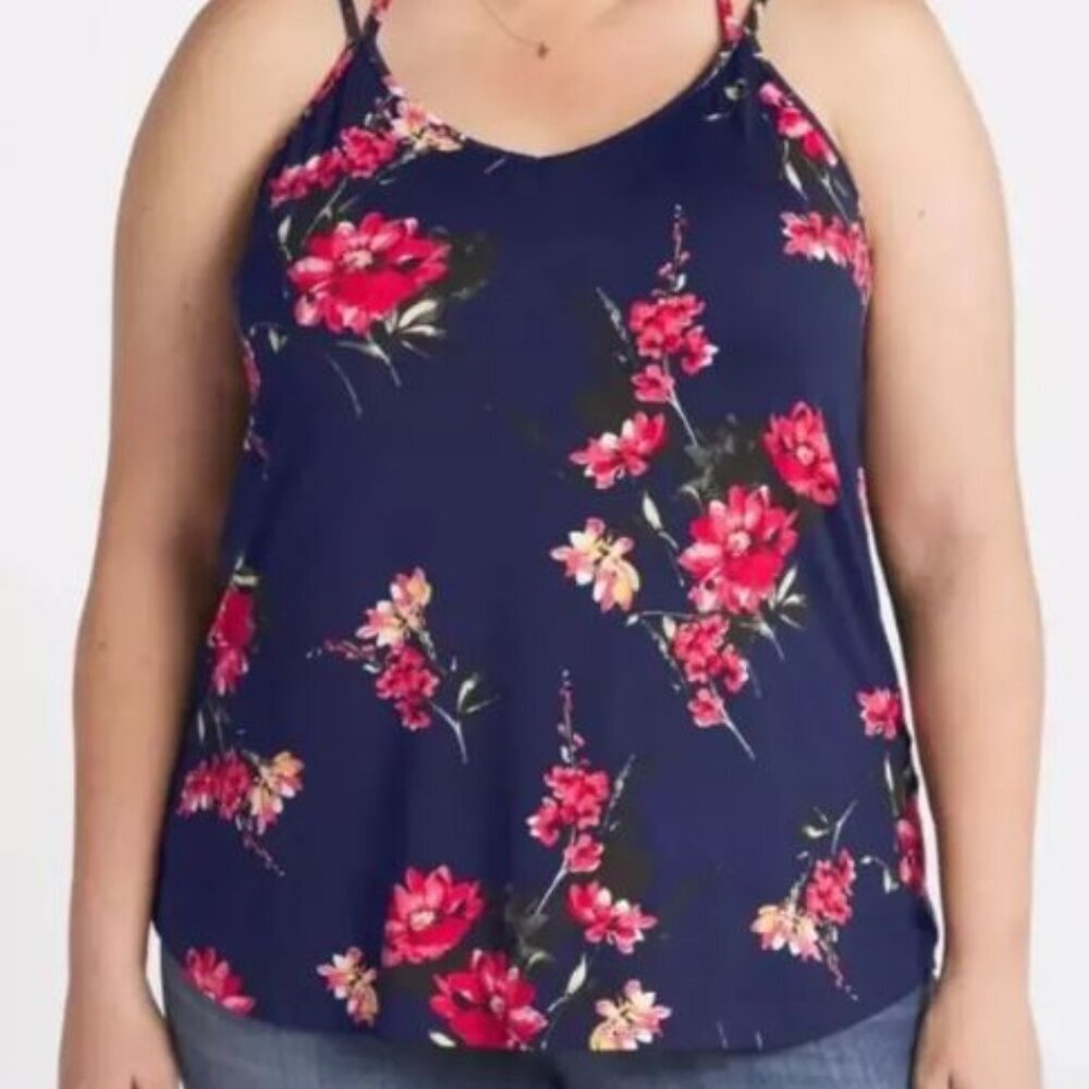 Stitch Fix Papermoon Size 3X‎ Tank Top Navy Floral Strappy  Stretchy NWT